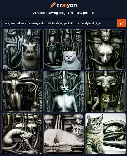 craiyon_135132_cats__like_just_way_too_many_cats__cats_for_days__yo__CATS__in_the_style_of_giger_